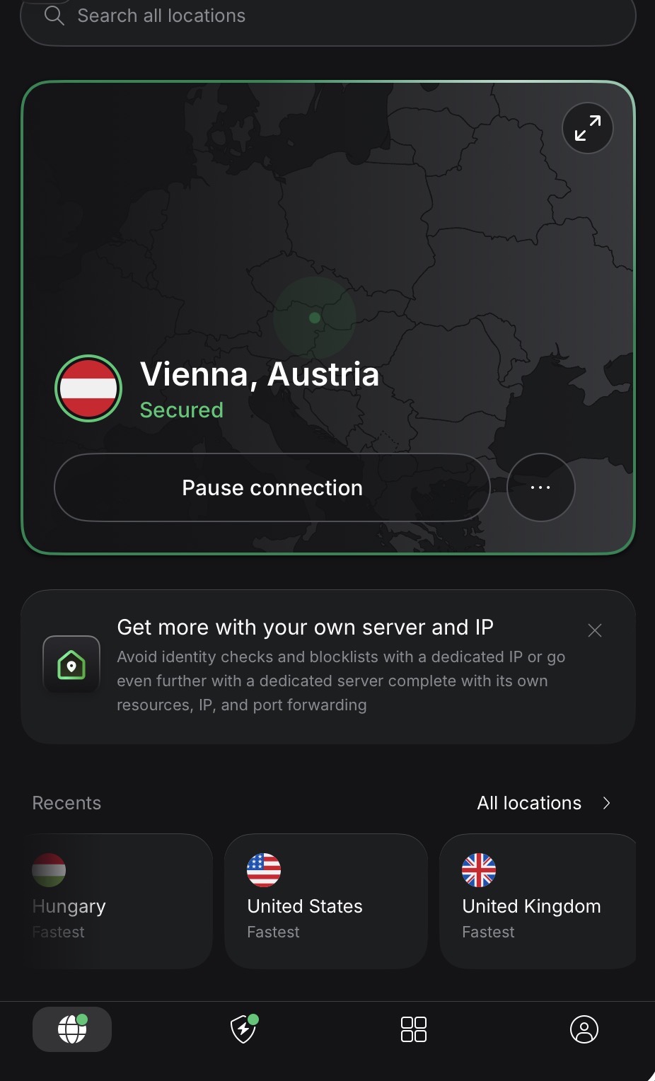 VPN connected to Vienna, Austria
